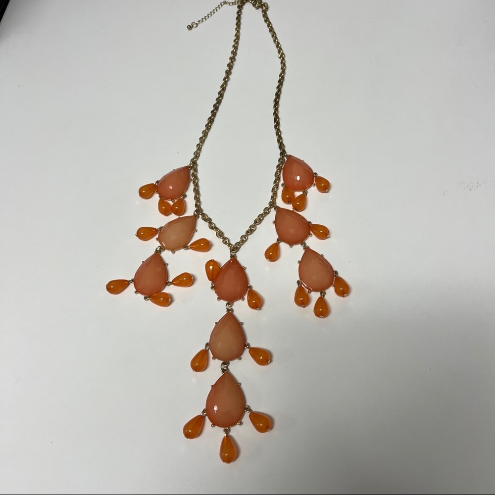 Women's Goldtone & Peach Teardrop Pendant Bib Statement Necklace